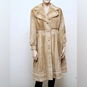 Lilli Ann Paris vintage faux fur and faux leather double-breasted trench coat
